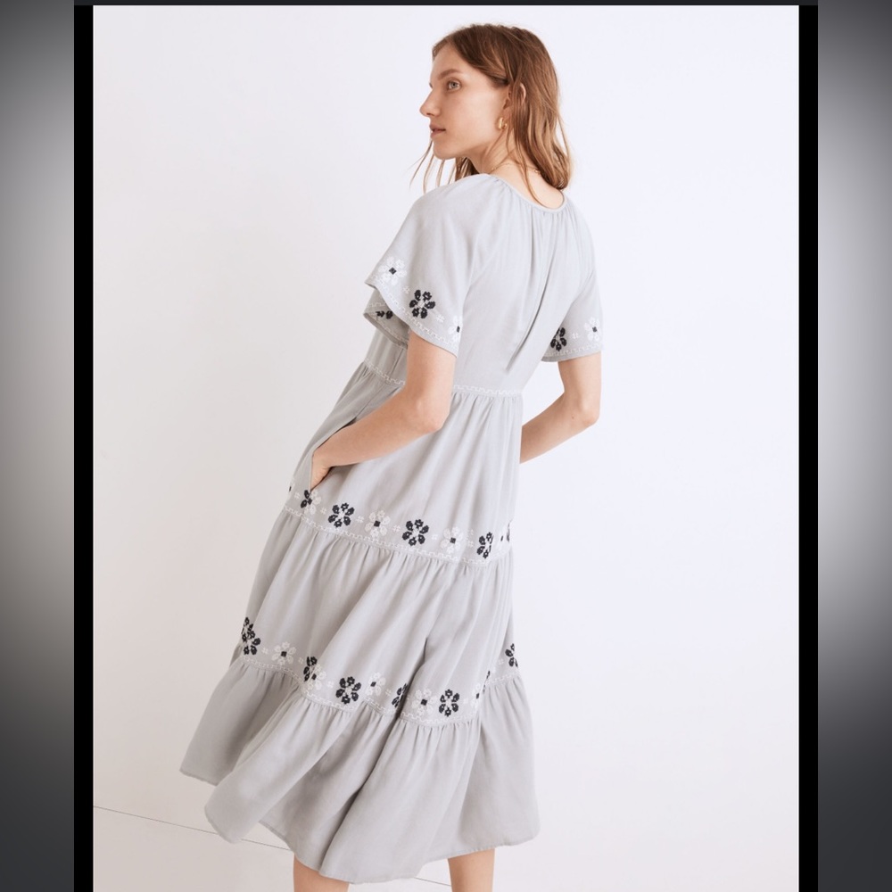 Madewell Light Gray Midi Dress with Black Floral Appliqué